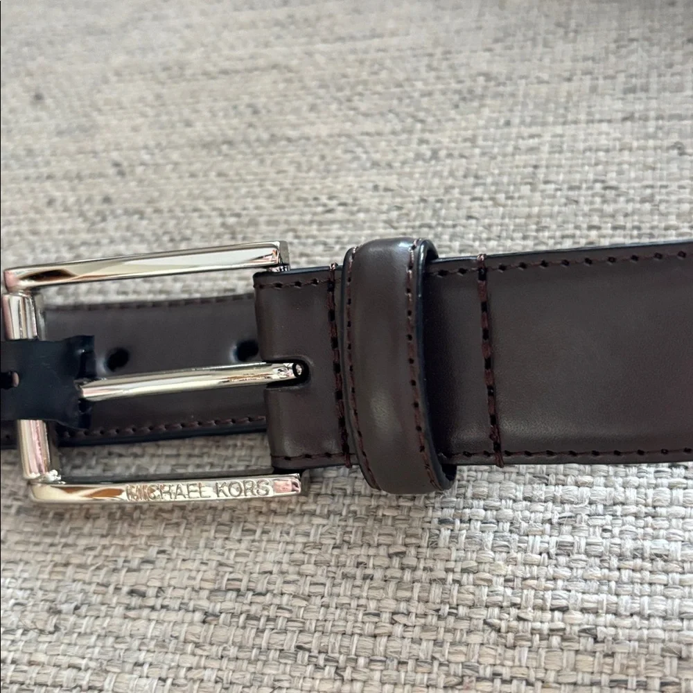 Michael Kors brown leather 31mm RECT dress pants belt size 34 NWT